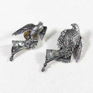 2 Falconry tie pins, falcon tie tacks artisan signed A R Brown